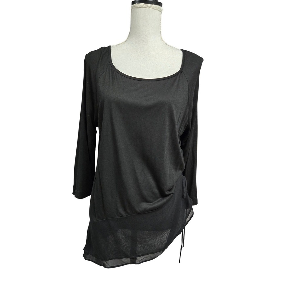 St. John Boutiques 3/4 Sleeve Side Tie Blouse Top Black Silk Viscose Womens M